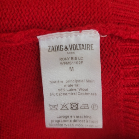 Zadig and voltaire Sz M Sweater Rony Bis Wool Cashmere Red Rhythm - Picture 4 of 6